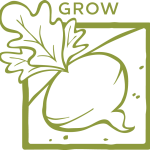 Illustration of a beet with the word GROW written at the top 