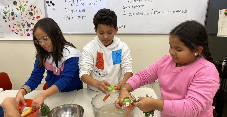 Students love scrubbing vegetables FoodPrints 2023-24 School Year