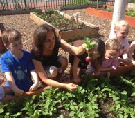 Jenn Mampara in a school garden in the early days of FoodPrints